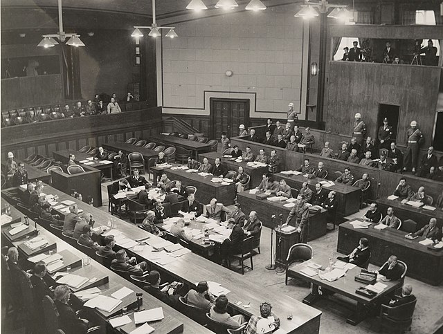 Court chamber during the tribunal in Ichigaya, Tokyo