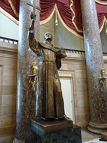 The statue of Serra by Ettore Cadorin is one of two statues representing California in the National Statuary Hall at the U.S. Capitol. Junipero Serra National Statuary Hall Collection.jpg