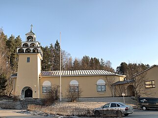 Ortodoksisen Jyväskylän Kristuksen ylösnousemisen kirkon voidaan sanoa edustavan funktionalistista tyyliä. Toivo Paatela 1954.