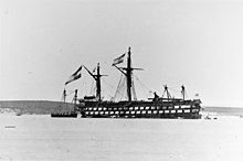 SMS Kaiser at Lissa in the aftermath of the battle, undergoing repairs Kaiser (ship, 1859) - NH 87011.jpg