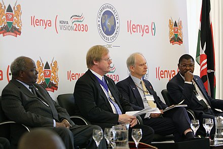 President Mwai Kibaki with the British Foreign Office Minister Henry Bellingham, Lord Mayor of the City of London, Alderman David Wootton and Minister of Trade Moses Wetangula at the Kenya Investment Conference in London, 31 July 2012