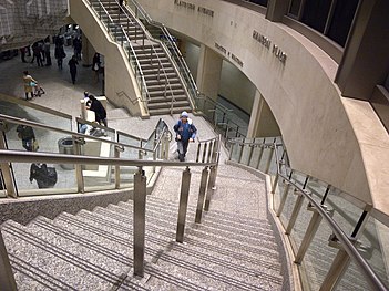 Looking down to track level in entry pavilion