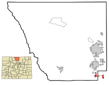 Larimer County Colorado Sisällytetyt ja rekisteröimättömät alueet Berthoud Highlighted.svg