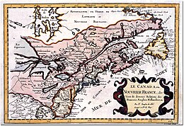 Grabado representando un mapa de Nueva Francia en 1660.