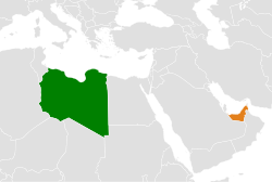 Map indicating locations of Libya and United Arab Emirates