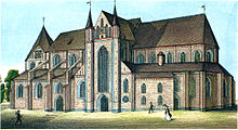 Cathedral of SS. Mary and John the Baptist, church of the bishops in Schwerin, view before 1845. Lisch-Schwerin Der Dom.jpg