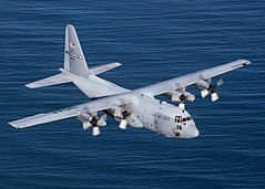 A U.S. Air Force Lockheed C-130 Hercules, the archetypal military transport aircraft, over the Atlantic Ocean in 2014 Lockheed C-130 Hercules.jpg