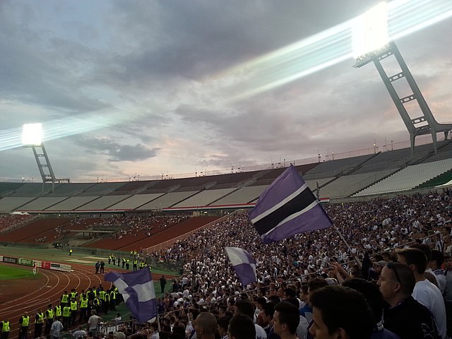 Újpest supporters in the Ferenc Puskás Stadium on 25 May 2014