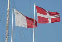 National flag of Malta alongside the flag of the Knights of Malta Maltese flags.jpg