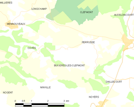 Mapa obce Buxières-lès-Clefmont