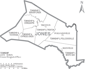 Map of Jones County, North Carolina With Municipal and Township Labels