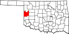 Harta statului Oklahoma indicând comitatul Roger Mills