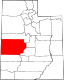 Harta statului Utah indicând comitatul Millard