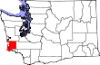 Harta statului Washington indicând comitatul Pacific