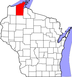 Map of Wisconsin highlighting Bayfield County.svg