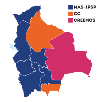 2020 Bolivian general election, results by department Mapa Electoral de Bolivia 2020 Bolivia.svg