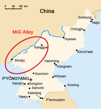 Map showing the general location of MiG Alley.