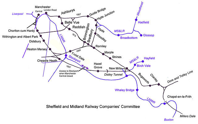 The various routes followed by the Midland into Manchester