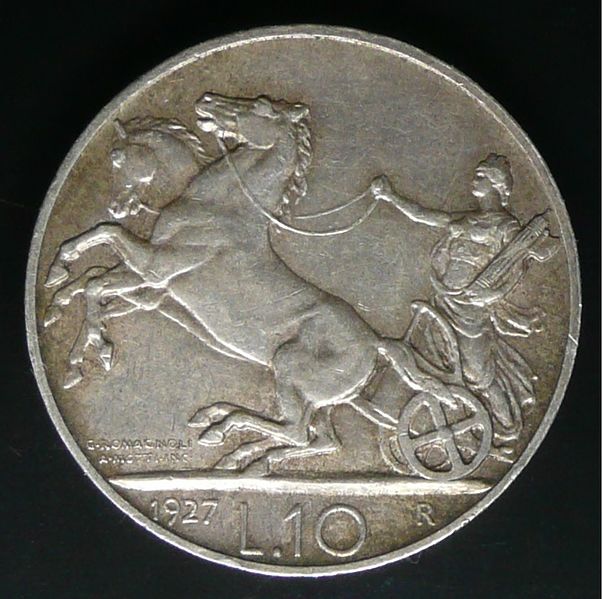 File:Moneta del Regno d'Italia da 10 lire 'Biga' del 1927 - verso.jpg