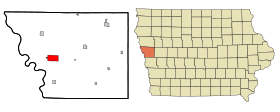 Monona County Iowa Incorporated and Unincorporated areas Onawa Highlighted.svg