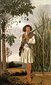 Mulatto man with gun and sword under a fruiting papaya tree