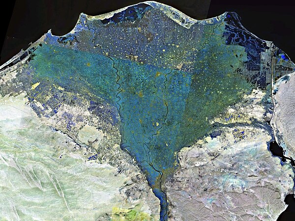 NASA satellite photograph of the Nile Delta (shown in false color)