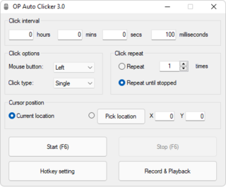 <span class="mw-page-title-main">Auto clicker</span> Program to automate clicking the mouse