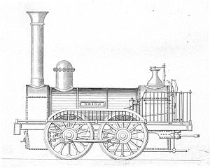 An 1840 drawing of Orion, a Samson-type 0-4-0 goods engine from an unidentified railway.