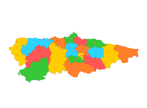 Mapa das Astúrias com as partes