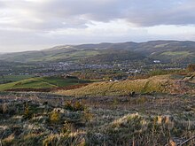 Peebles overview from Cademuir Hill, the Hydro Hotel can be seen on the right