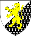 Arms of Pennant: Party per bend sinister ermine and ermines, a lion rampant or (arms of Trevor)