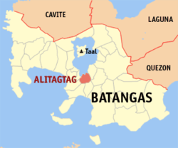 Mapa han Batangas nga nagpapakita kon hain nahimutang an Alitagtag
