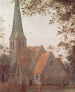 Church of Sint-Anna-Pede, as painted by Peter Brueghel the Elder in The Parable of the Blind Pieter Bruegel d. A. 029.jpg