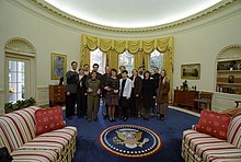 A Bug's Life crew in the Oval Office Pixar White House 1998.jpg