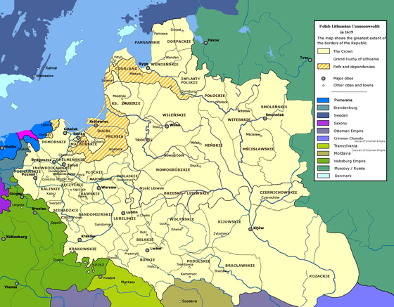 The Polish-Lithuanian Commonwealth at its greatest extent in 1619