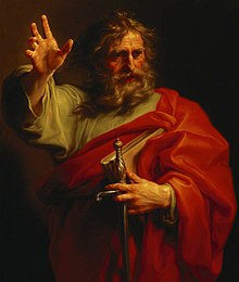 Saint Paul (1740-1743), by Pompeo Batoni, depicted holding a sword. Pompeo Batoni (1708-1787) - Saint Paul - 266911 - National Trust.jpg