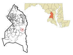 Prince George's County Maryland Incorporated and Unincorporated areas Upper Marlboro Highlighted.svg