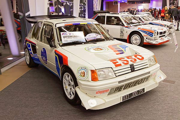 The transverse mid-engine Peugeot 205 Turbo 16 E2 won Peugeot the 1985 and 1986 WRC manufacturers' titles.