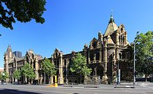 Building 1 (Francis Ormond Building), left, and Building 20 (Former Magistrates' Court), right, on the Melbourne City campus is home to the RMIT Chancellery RMIT University Building 01.jpg