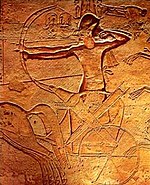 Ramsès II à la bataille de Qadesh. Bas-relief au temple d'Abou Simbel.