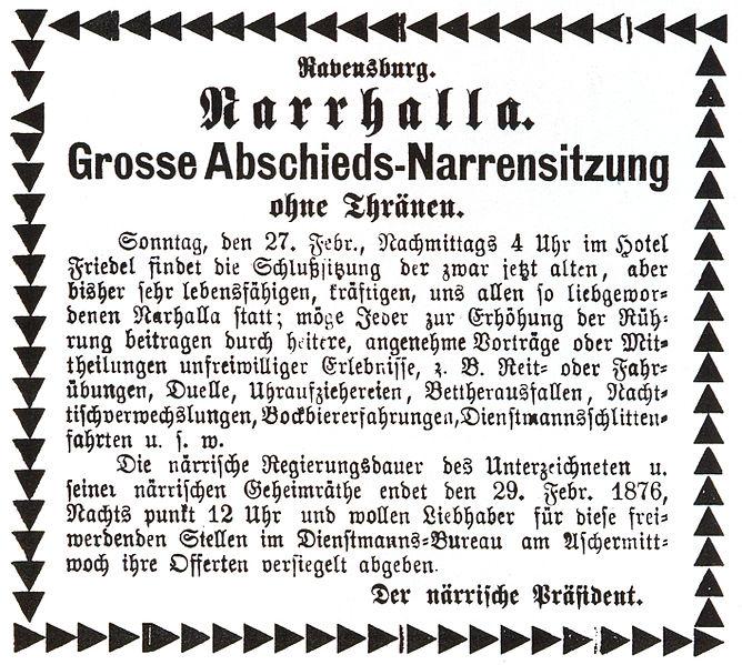 File:Ravensburg Fastnacht 1876 Narrhalla Abschieds-Narrensitzung.jpg