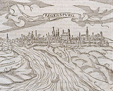 Regensburg. Aus der Cosmographia (1574).