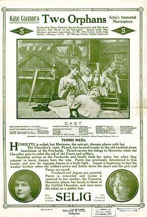 Resim açıklaması TWO ORPHANS'ın üçüncü makarası için yayın broşürü, 1911.jpg.