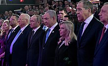 Russian President Vladimir Putin with Israeli Prime Minister Benjamin Netanyahu and Israeli President Reuven Rivlin during the World Holocaust Forum. Remembering the Holocaust. Fighting Antisemitism forum (2020-01-23) 02.jpg