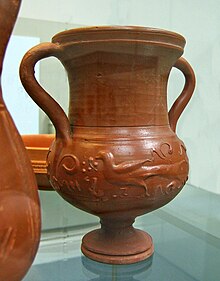 Rheinzabern barbotine-decorated vase, form Ludowici VMe Rheinzabern samian vase.JPG