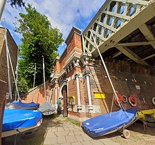 Sailing Club under the ornate Kew Railway Bridge abutment