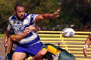 Kasiano playing for the Bulldogs in 2014 Sam Kasiano Canterbury Bulldogs.jpg