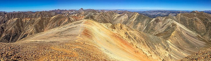 Panoramic view from near the top of Redcloud Peak in September 2018