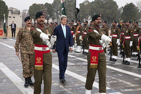 John Kerry, then-Secretary of State, at the pavilion of the Army GHQ in 2015.