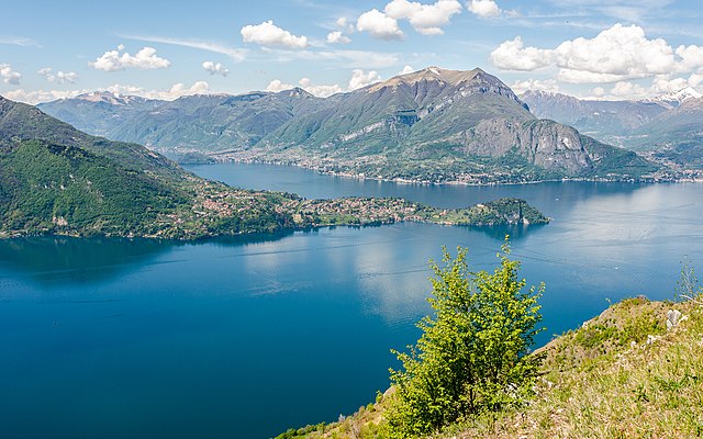 Panoramic view of Lake Como with the Alps and Bellagio